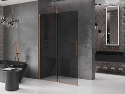 Mexen Velar paroi de douche coulissante Walk-in 150 x 200 cm, graphite 8 mm, cuivre brossé - 871-150-000-43-65