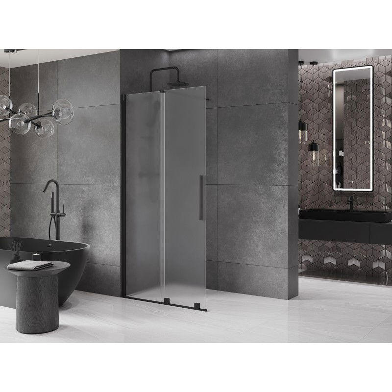 Mexen Velar paroi de douche coulissante Walk-in 75 x 200 cm, givré 8 mm, noir - 871-075-000-33-70
