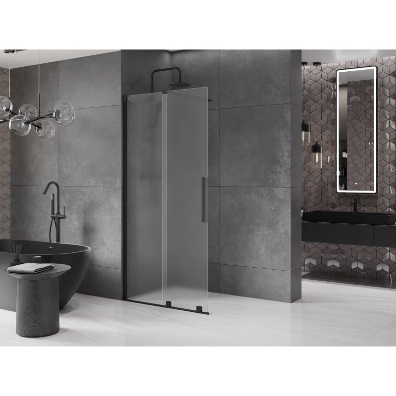 Mexen Velar paroi de douche coulissante Walk-in 100 x 200 cm, givrée 8 mm, noire - 871-100-000-33-70