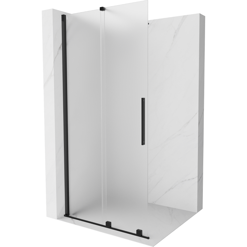 Mexen Velar paroi de douche coulissante Walk-in 80 x 200 cm, givrée 8 mm, noire - 871-080-000-33-70