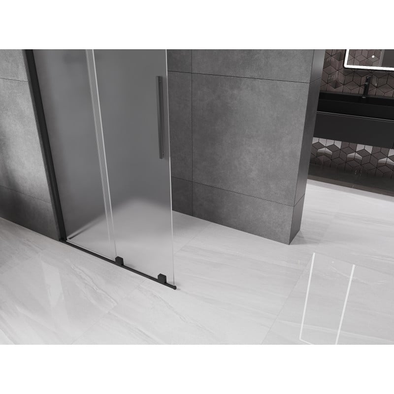 Mexen Velar paroi de douche coulissante Walk-in 100 x 200 cm, givrée 8 mm, noire - 871-100-000-33-70