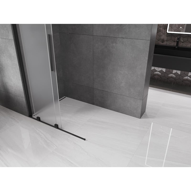 Mexen Velar paroi de douche coulissante Walk-in 100 x 200 cm, givrée 8 mm, noire - 871-100-000-33-70