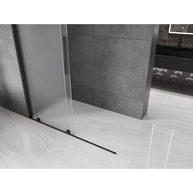 Mexen Velar paroi de douche coulissante Walk-in 150 x 200 cm, givre 8 mm, noir - 871-150-000-33-70
