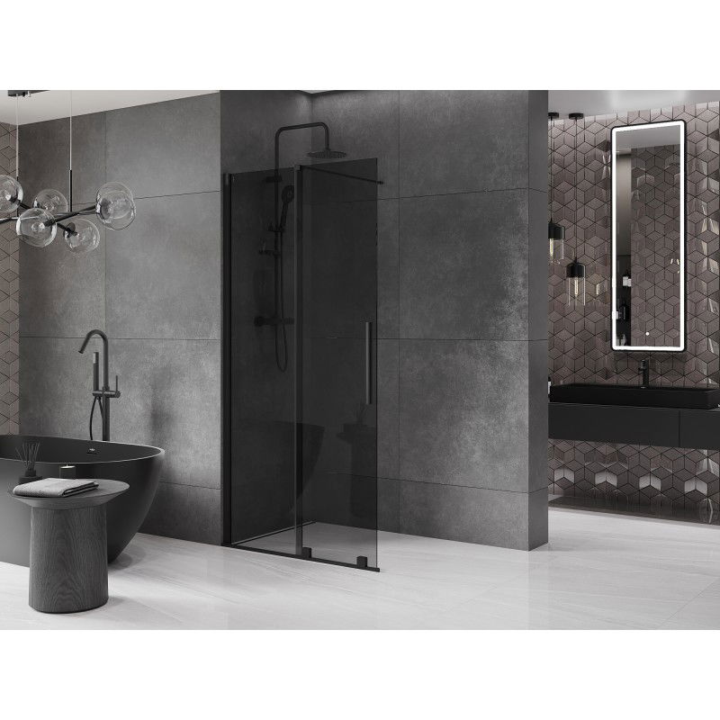 Mexen Velar paroi de douche coulissante Walk-in 70 x 200 cm, graphite 8 mm, noire - 871-070-000-43-70