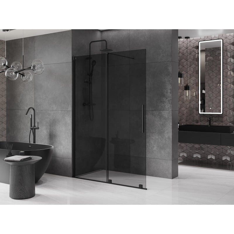 Mexen Velar paroi de douche coulissante Walk-in 130 x 200 cm, graphite 8 mm, noire - 871-130-000-43-70