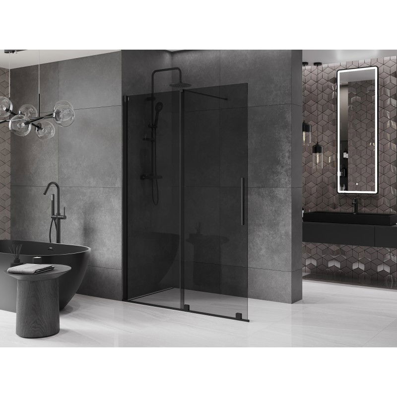 Mexen Velar paroi de douche coulissante Walk-in 140 x 200 cm, graphite 8 mm, noir - 871-140-000-43-70
