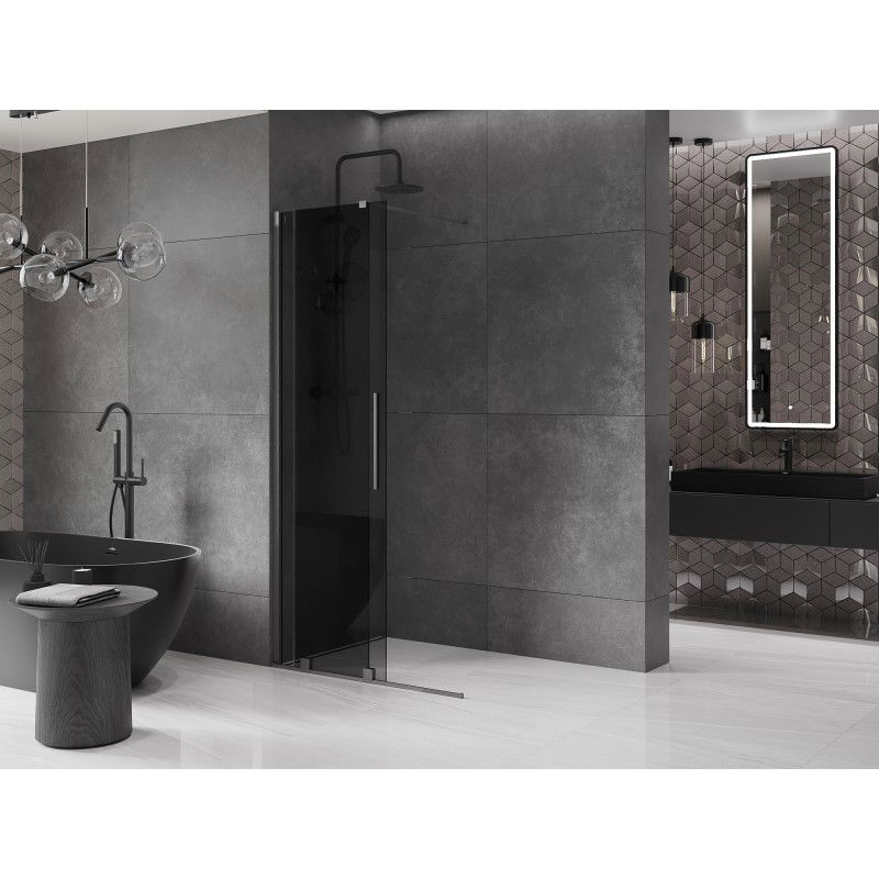 Mexen Velar paroi de douche coulissante Walk-in 75 x 200 cm, graphite 8 mm, gris canon brossé - 871-075-000-43-66