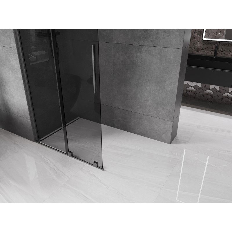 Mexen Velar paroi de douche coulissante Walk-in 110 x 200 cm, graphite 8 mm, gris canon brossé - 871-110-000-43-66