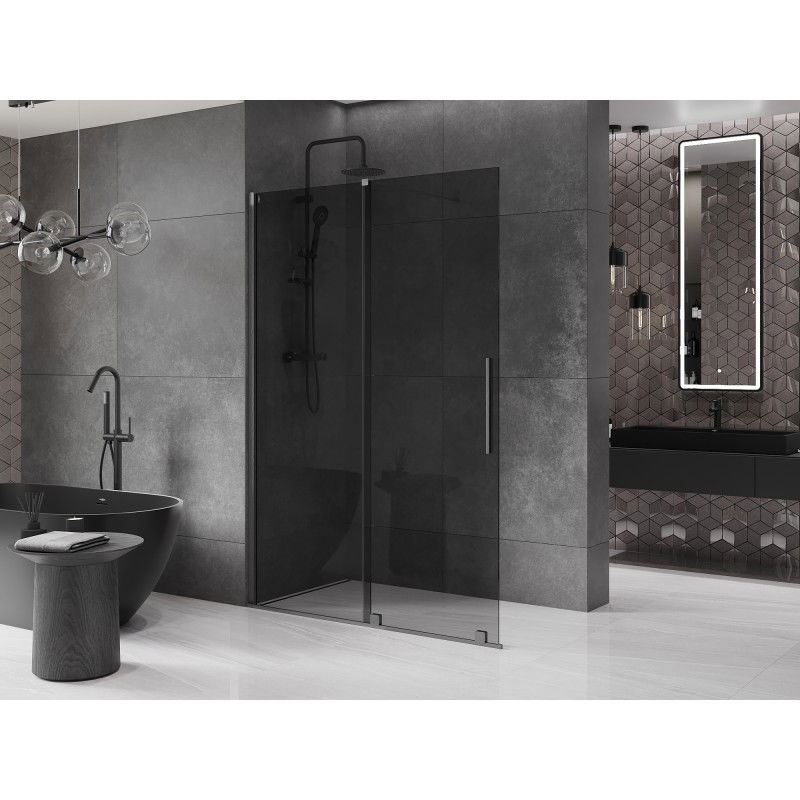Mexen Velar paroi de douche coulissante Walk-in 130 x 200 cm, graphite 8 mm, gris canon brossé - 871-130-000-43-66