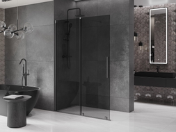 Mexen Velar paroi de douche coulissante Walk-in 160 x 200 cm, graphite 8 mm, gris canon brossé - 871-160-000-43-66