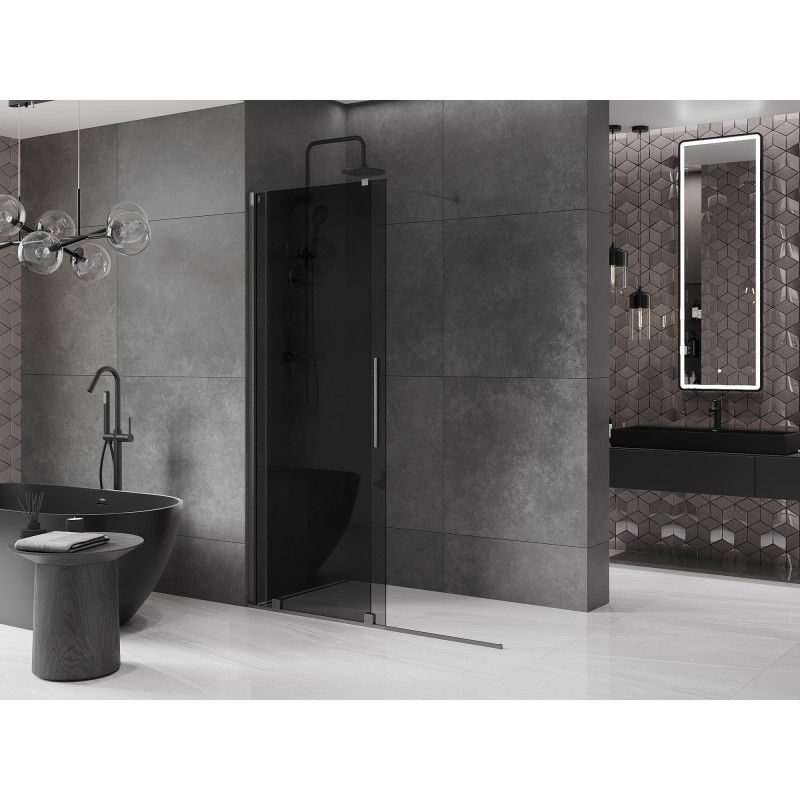 Mexen Velar paroi de douche coulissante Walk-in 160 x 200 cm, graphite 8 mm, gris canon brossé - 871-160-000-43-66