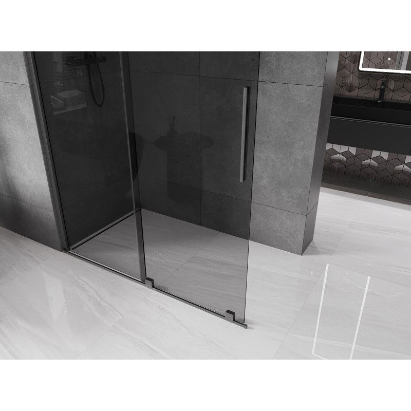 Mexen Velar paroi de douche coulissante Walk-in 160 x 200 cm, graphite 8 mm, gris canon brossé - 871-160-000-43-66
