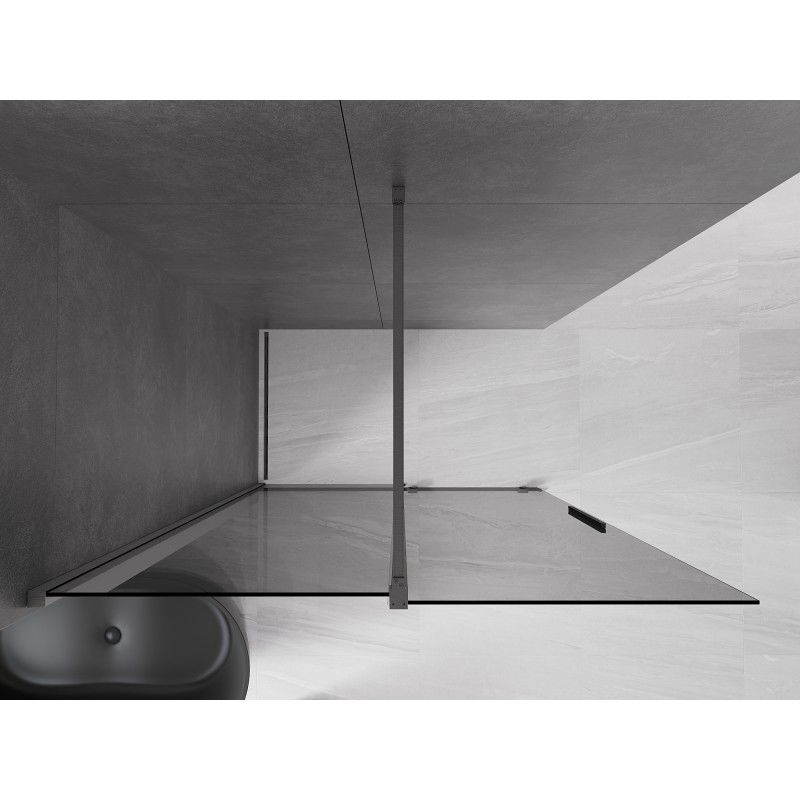 Mexen Velar paroi de douche coulissante Walk-in 160 x 200 cm, graphite 8 mm, gris canon brossé - 871-160-000-43-66
