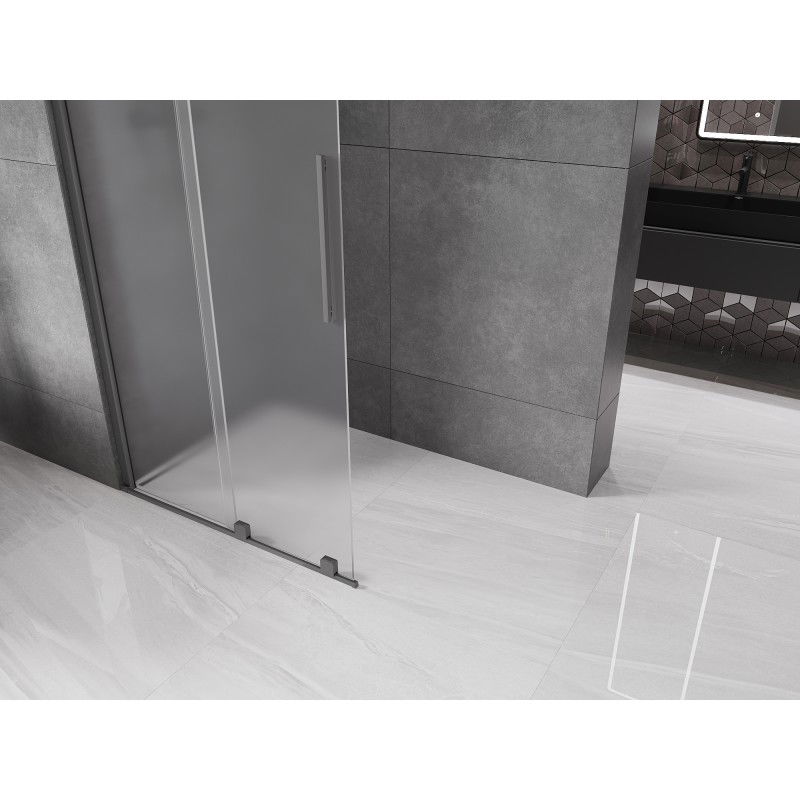Mexen Velar paroi de douche coulissante Walk-in 75 x 200 cm, givrée 8 mm, gun metal - 871-075-000-33-95