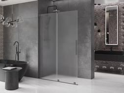 Mexen Velar paroi de douche coulissante Walk-in 150 x 200 cm, verre dépoli 8 mm, gun metal - 871-150-000-33-95
