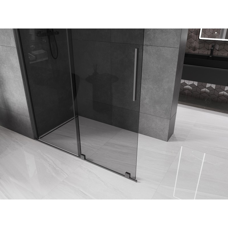 Mexen Velar paroi de douche coulissante Walk-in 140 x 200 cm, graphite 8 mm, métal gun - 871-140-000-43-95