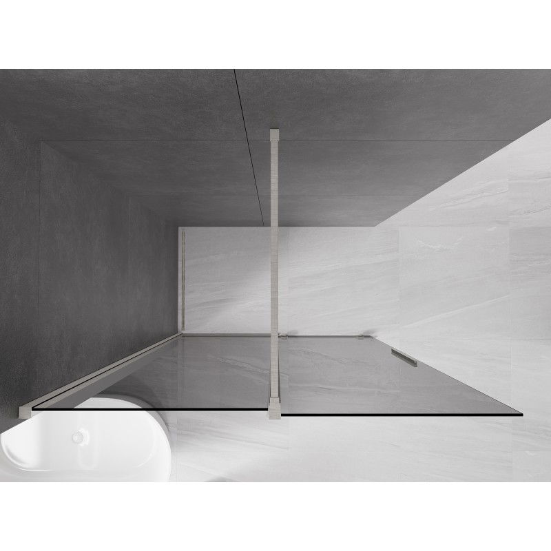 Mexen Velar paroi de douche coulissante Walk-in 140 x 200 cm, graphite 8 mm, nickel brossé - 871-140-000-43-97