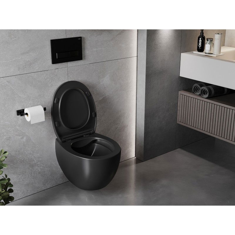 Mexen Egg cuvette WC Rimless avec abattant à descente lente slim, duroplast, noir mat - 30245070