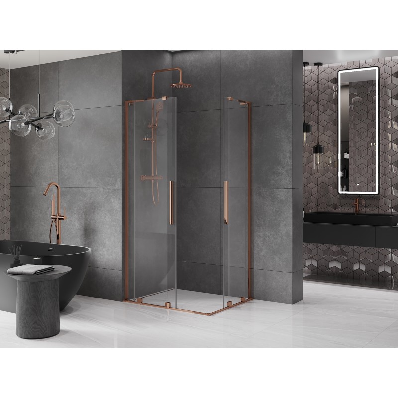 Mexen Velar L Duo cabine de douche coulissante 100 x 90 cm, transparent, or rose - 871-100-090-02-03-60