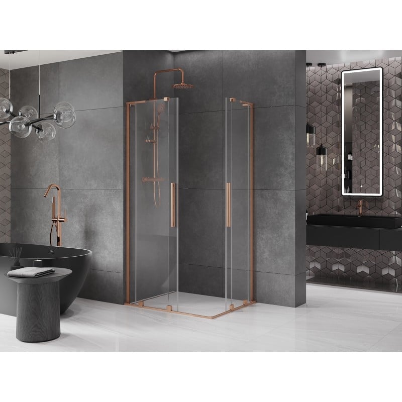 Mexen Velar L Duo cabine de douche coulissante 90 x 80 cm, transparent, cuivre brossé - 871-090-080-02-03-65