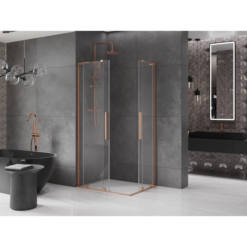 Mexen Velar L Duo cabine de douche coulissante 100 x 90 cm, transparent, cuivre brossé - 871-100-090-02-03-65