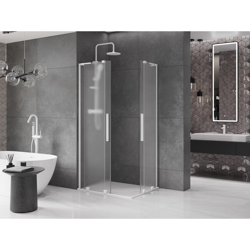 Mexen Velar L Duo cabine de douche coulissante 100 x 90 cm, givrée, blanche - 871-100-090-02-33-20