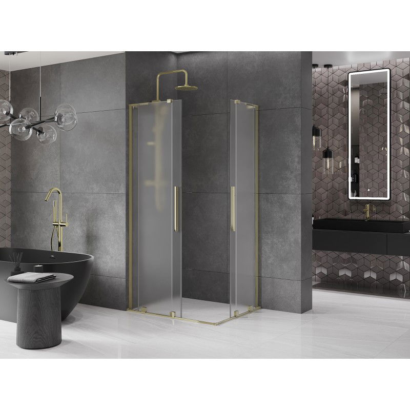 Mexen Velar L Duo cabine de douche coulissante 90 x 80 cm, givrée, or - 871-090-080-02-33-50