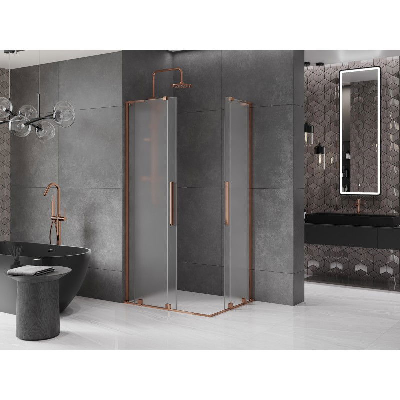Mexen Velar L Duo cabine de douche coulissante 90 x 80 cm, givrée, or rose - 871-090-080-02-33-60