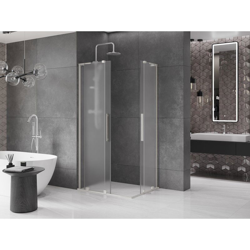Mexen Velar L Duo cabine de douche coulissante 90 x 80 cm, givrée, nickel brossé - 871-090-080-02-33-97