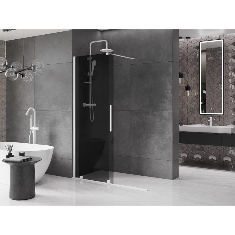 Mexen Velar paroi de douche coulissante Walk-in 140 x 200 cm, graphite 8 mm, blanc - 871-140-000-43-20