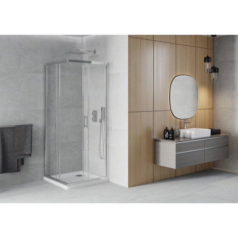 Mexen Rio cabine de douche carrée 70 x 70 cm, transparente, chrome + bac plat, blanc - 860-070-070-01-00-4010