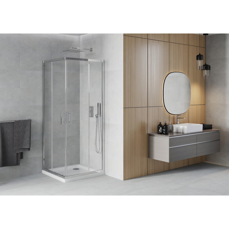 Mexen Rio cabine de douche carrée 80 x 80 cm, transparent, chrome + receveur plat, blanc - 860-080-080-01-00-4010