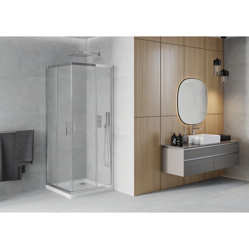 Mexen Rio cabine de douche carrée 70 x 70 cm, givré, chrome + receveur Flat, blanc - 860-070-070-01-30-4010