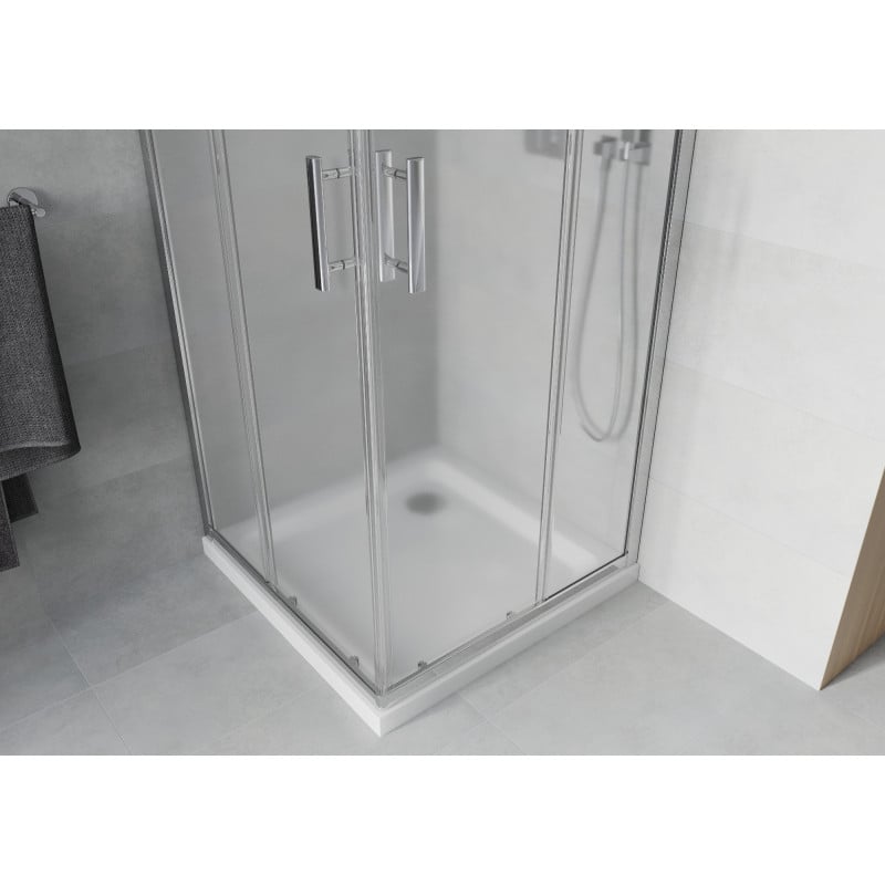 Mexen Rio cabine de douche carrée 70 x 70 cm, givré, chrome + receveur Flat, blanc - 860-070-070-01-30-4010
