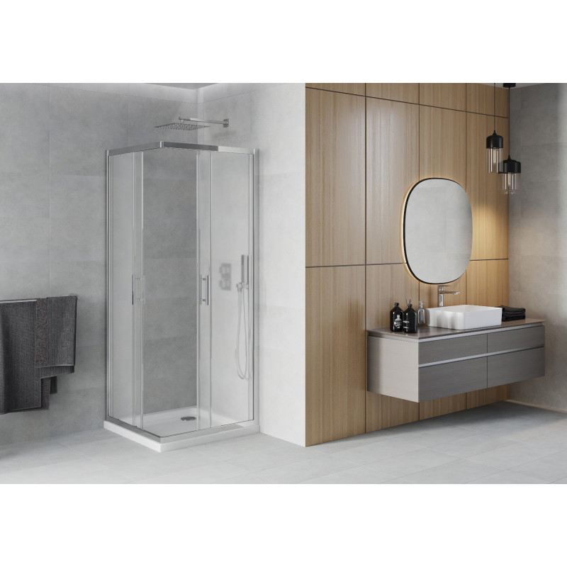 Mexen Rio cabine de douche carrée 80 x 80 cm, givré, chrome + receveur plat, blanc - 860-080-080-01-30-4010