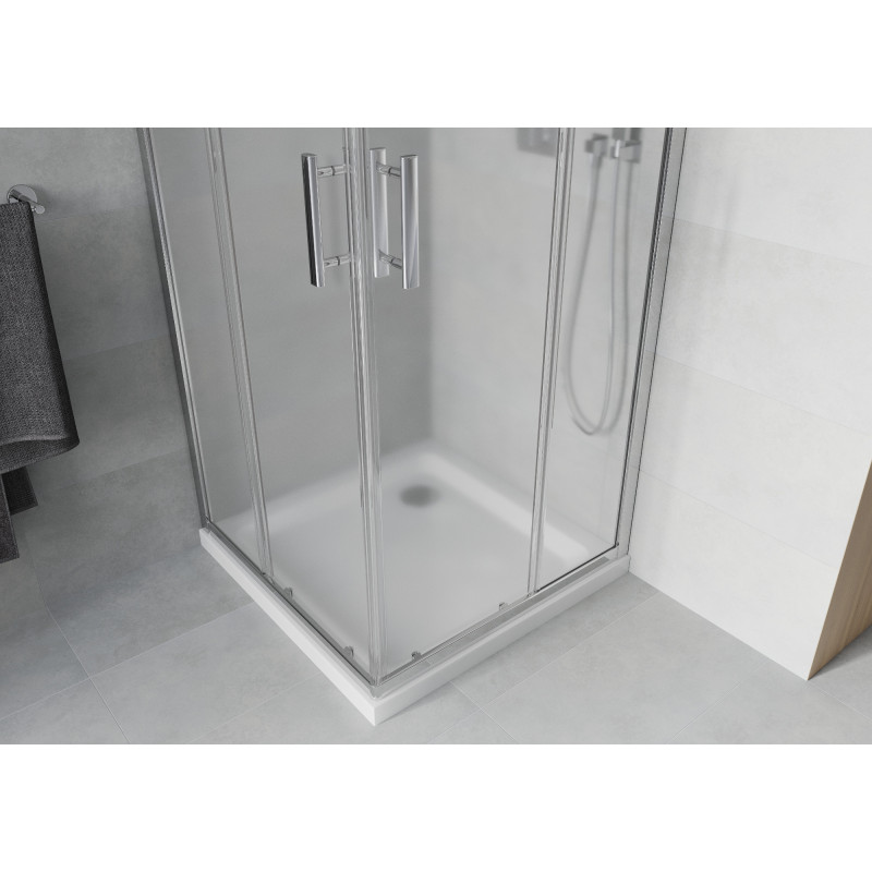 Mexen Rio cabine de douche carrée 90 x 90 cm, verre dépolí, chrome + bac Flat, blanc - 860-090-090-01-30-4010