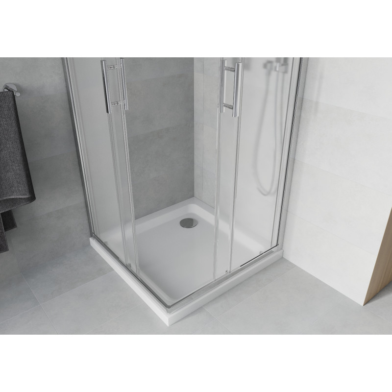 Mexen Rio cabine de douche carrée 90 x 90 cm, verre dépolí, chrome + bac Flat, blanc - 860-090-090-01-30-4010