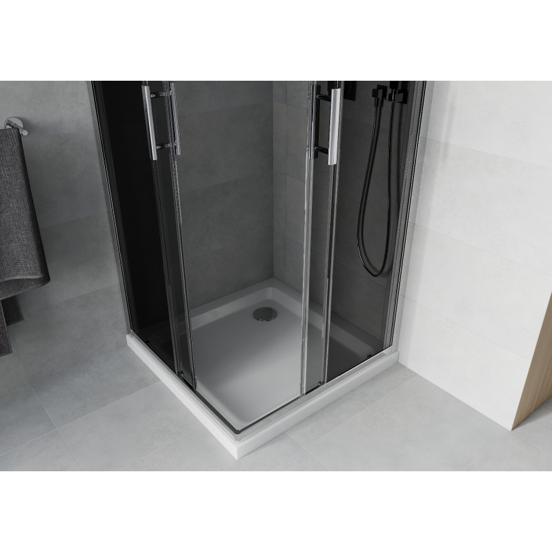 Mexen Rio cabine de douche carrée 70 x 70 cm, graphite, chromé + receveur Flat, blanc - 860-070-070-01-40-4010