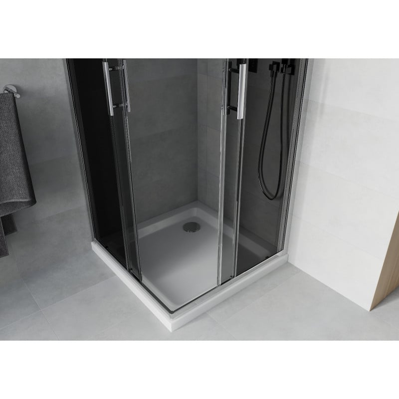 Mexen Rio cabine de douche carrée 80 x 80 cm, graphite, chrome + receveur Flat, blanc - 860-080-080-01-40-4010