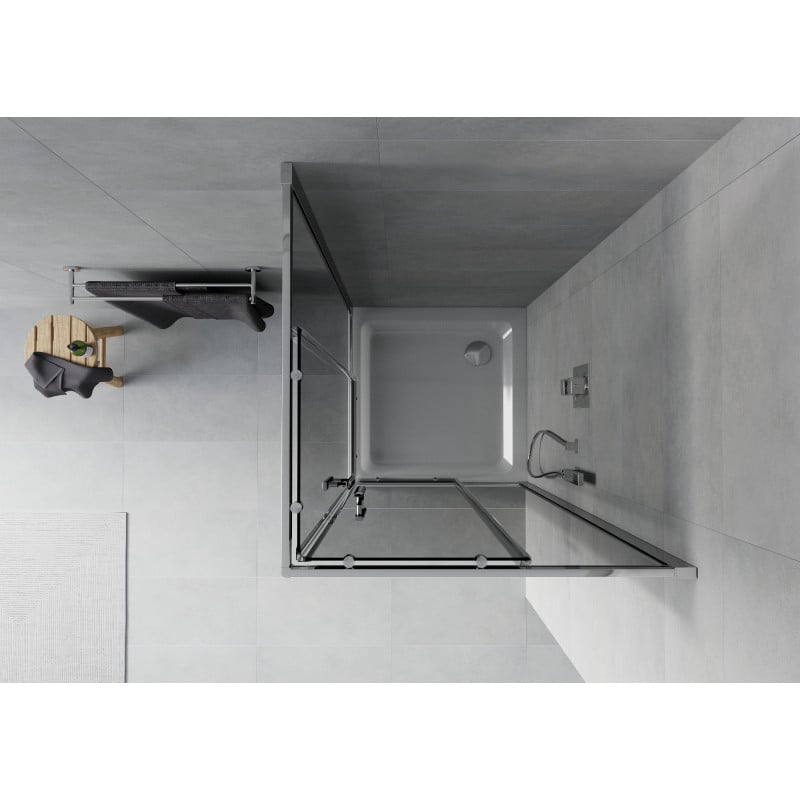Mexen Rio cabine de douche carrée 80 x 80 cm, graphite, chrome + receveur Flat, blanc - 860-080-080-01-40-4010