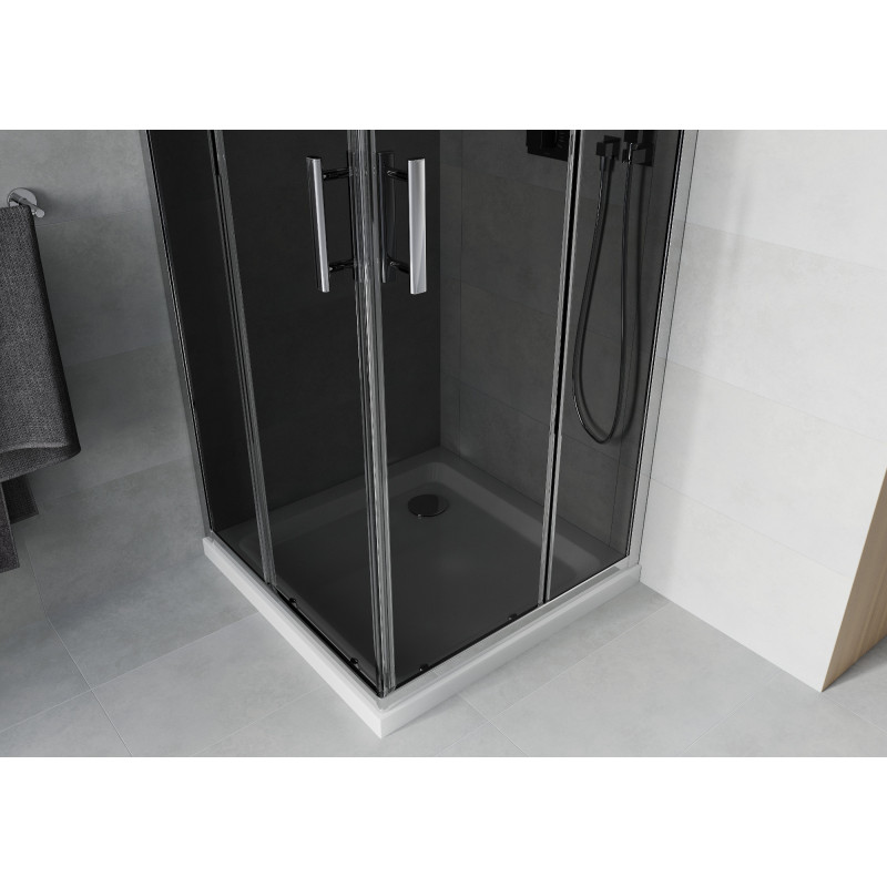 Mexen Rio cabine de douche carrée 90 x 90 cm, graphite, chromé + receveur Flat, blanc - 860-090-090-01-40-4010