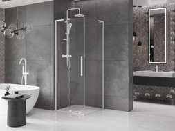 Mexen Velar L cabine de douche coulissante 100 x 100 cm, transparent, blanc - 871-100-100-03-20