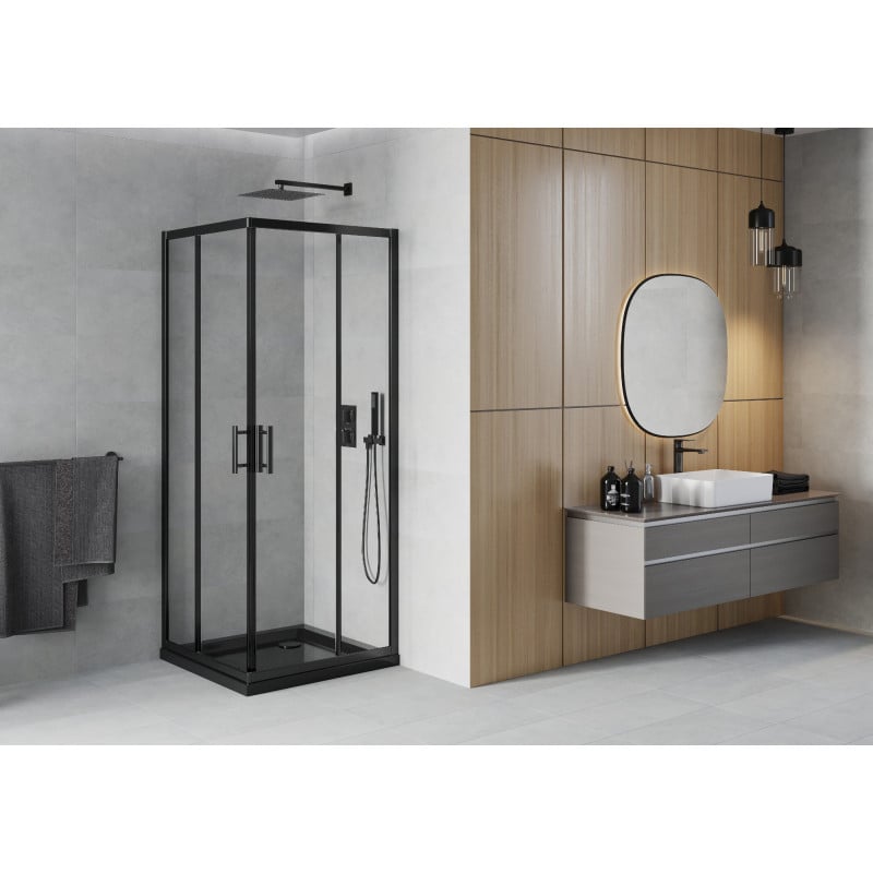 Mexen Rio cabine de douche carrée 80 x 80 cm, transparent, noir + receveur Plat, noir - 860-080-080-70-00-4070B