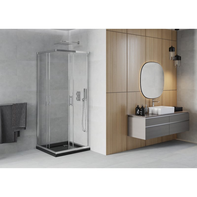 Mexen Rio cabine de douche carrée 80 x 80 cm, transparent, chrome + receveur Flat, noir - 860-080-080-01-00-4070