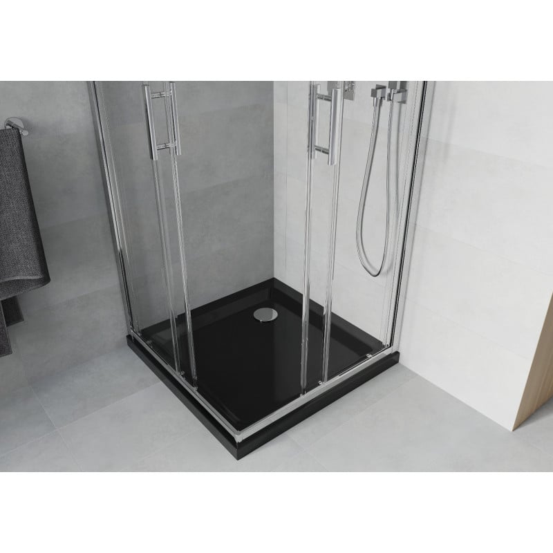 Mexen Rio cabine de douche carrée 80 x 80 cm, transparent, chrome + receveur Flat, noir - 860-080-080-01-00-4070