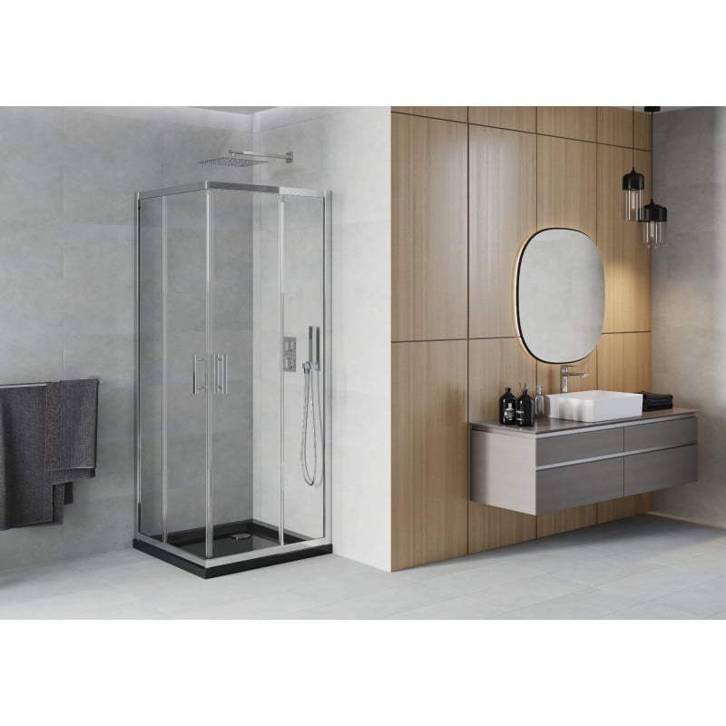 Mexen Rio cabine de douche carrée 80 x 80 cm, transparent, chrome + receveur Flat, noir - 860-080-080-01-00-4070