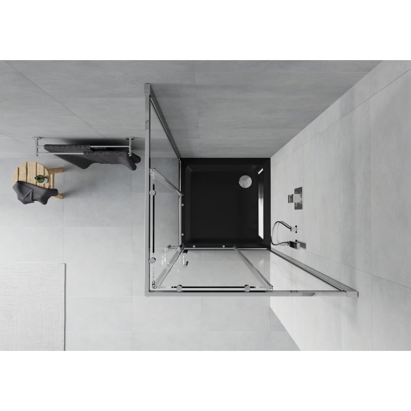 Mexen Rio cabine de douche carrée 80 x 80 cm, transparent, chrome + receveur Flat, noir - 860-080-080-01-00-4070
