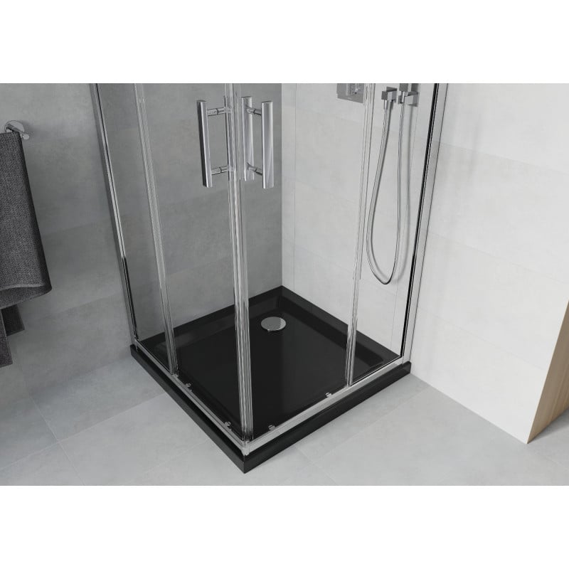 Mexen Rio cabine de douche carrée 80 x 80 cm, transparent, chrome + receveur Flat, noir - 860-080-080-01-00-4070