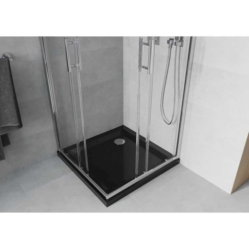Mexen Rio cabine de douche carrée 90 x 90 cm, transparente, chrome + receveur Flat, noir - 860-090-090-01-00-4070