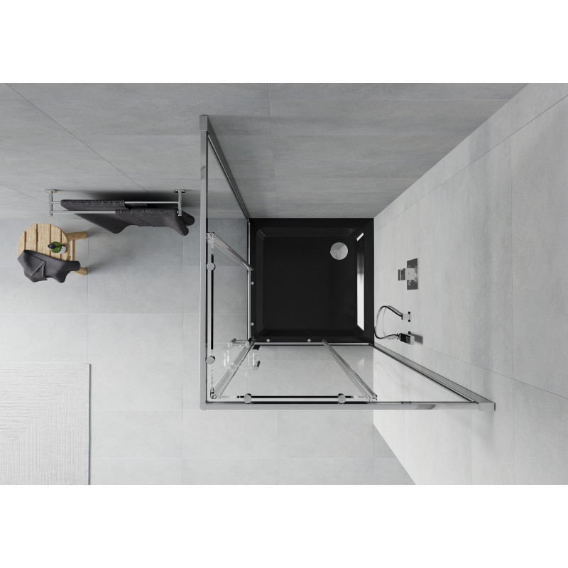 Mexen Rio cabine de douche carrée 90 x 90 cm, transparente, chrome + receveur Flat, noir - 860-090-090-01-00-4070